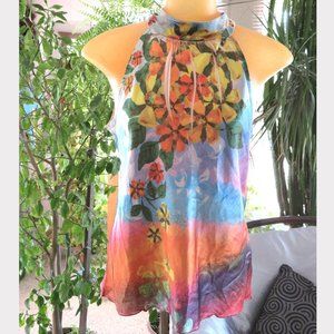 Moa Moa Silky sleeveless Top Floral Colorful